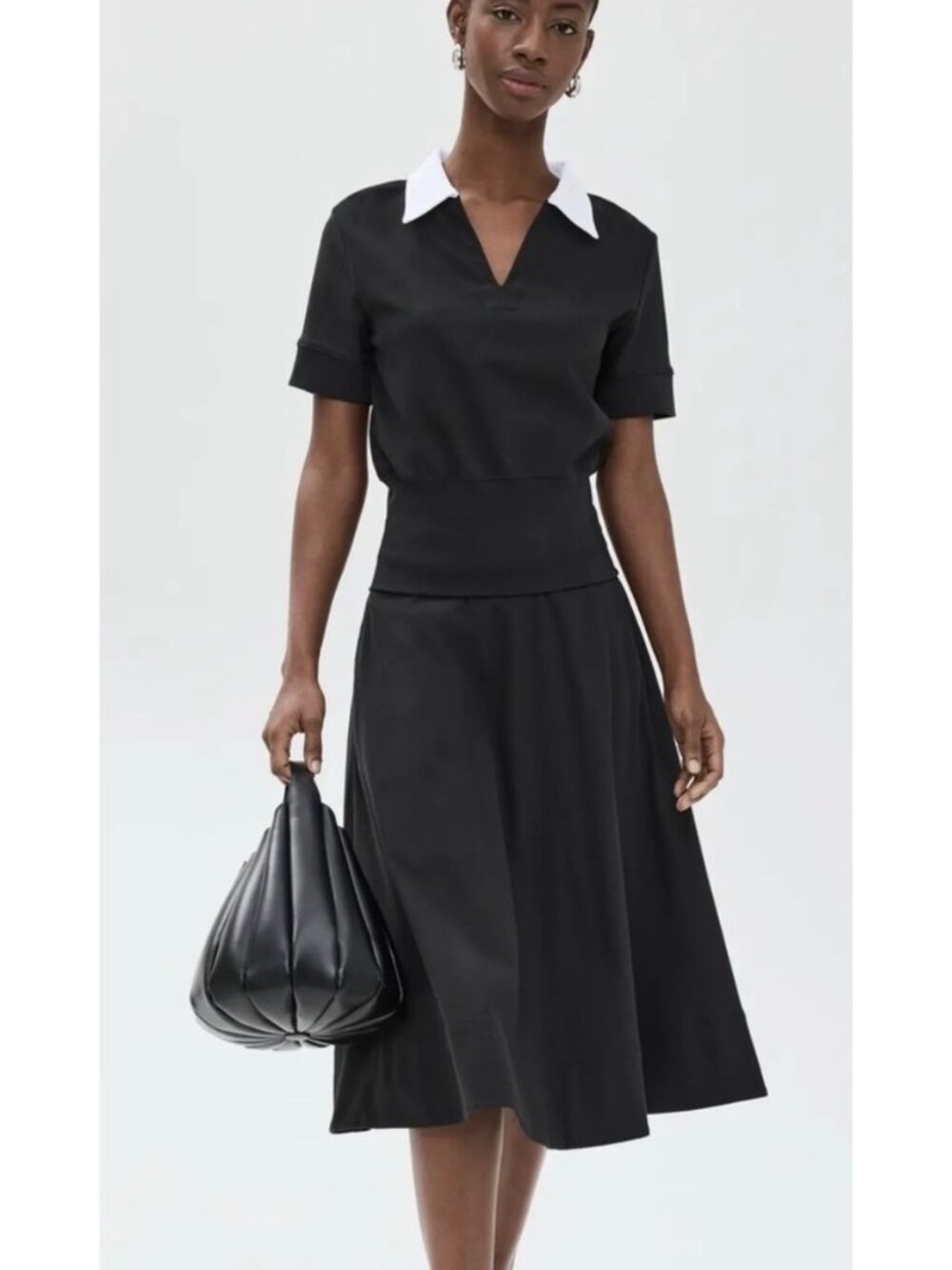 Chloé Kristyn Carrie Top Black White Contrast Collar V-Neck XS New With Tags